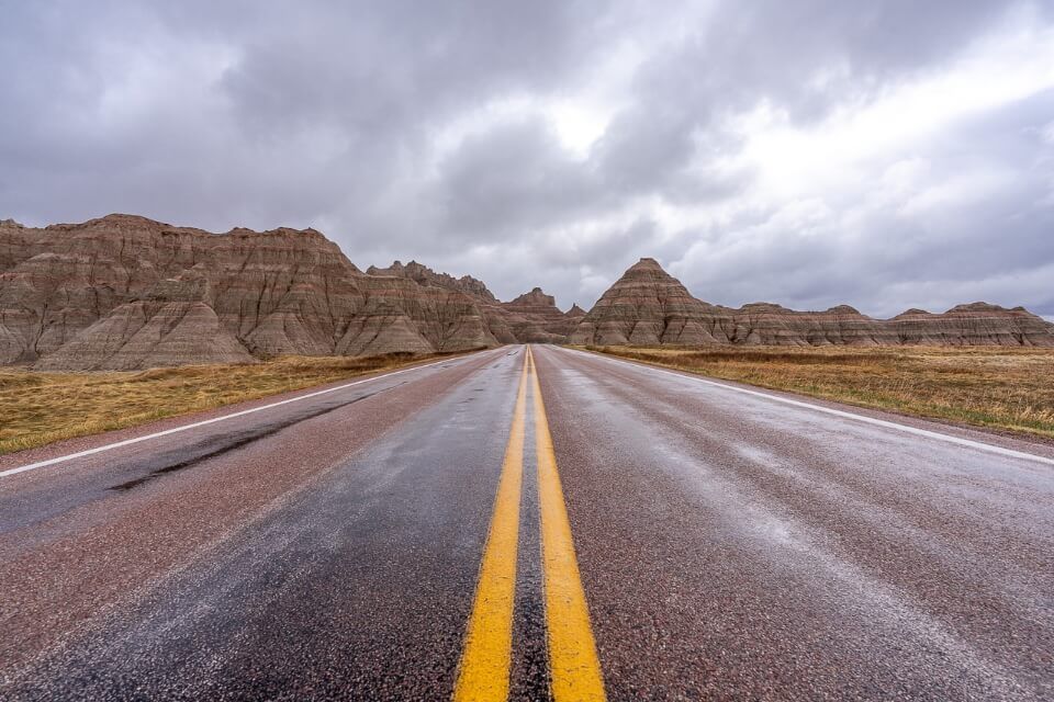 Badlands National park road leading into the park