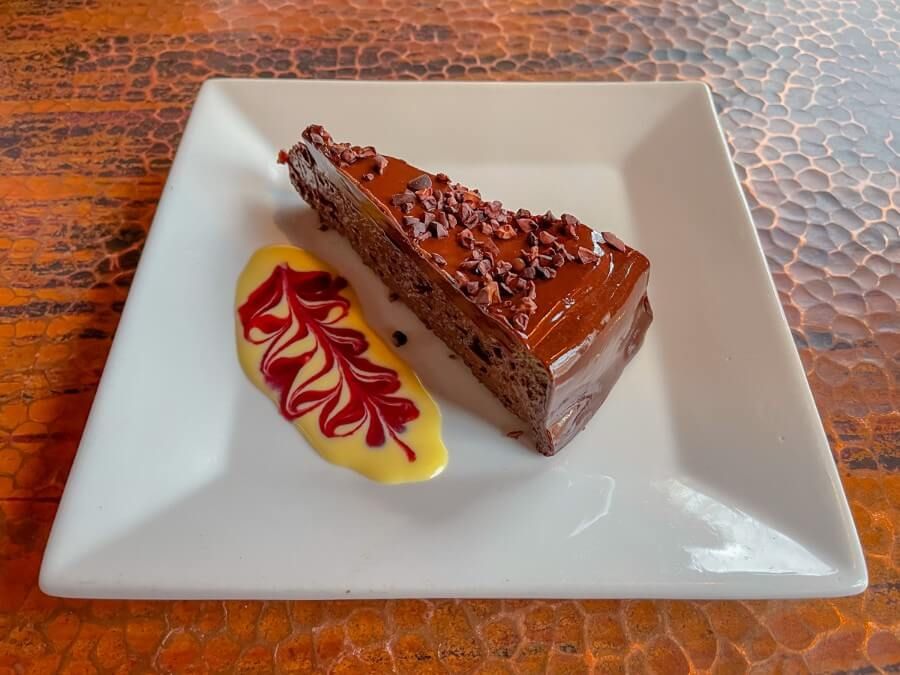 Chocolate cake desert on a white plate