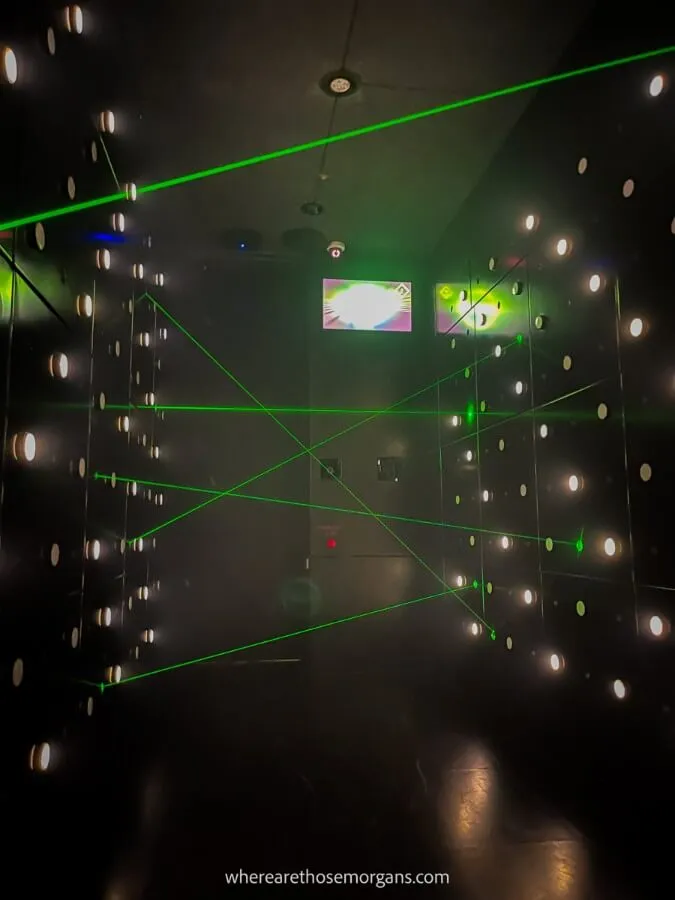 Green lasers in the Spyscape exhibit