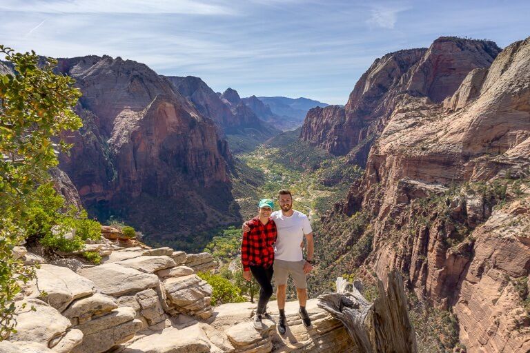 Man and woman at summit of Angels Landing in Zion