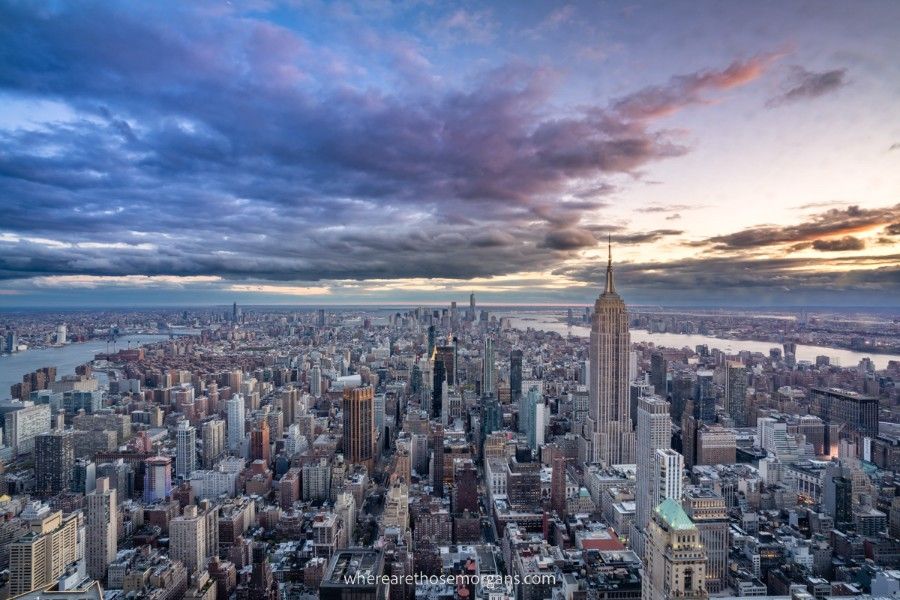 Sun setting over Midtown Manhattan from SUMMIT One observation deck