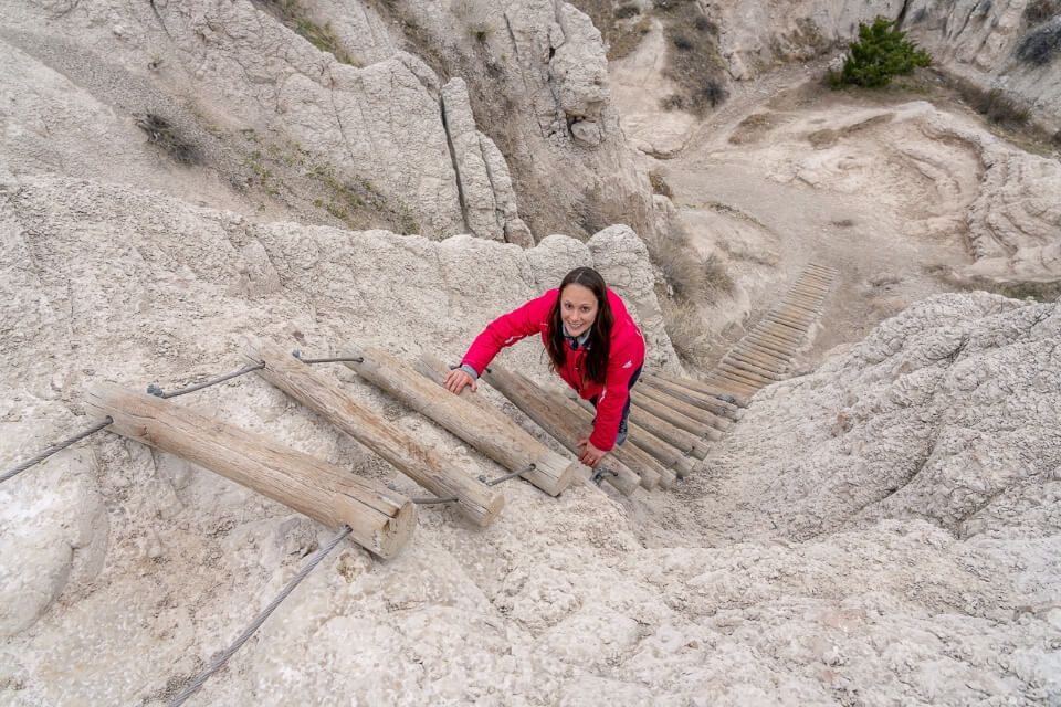 The famous ladder section on the Notch Trail in Badlands