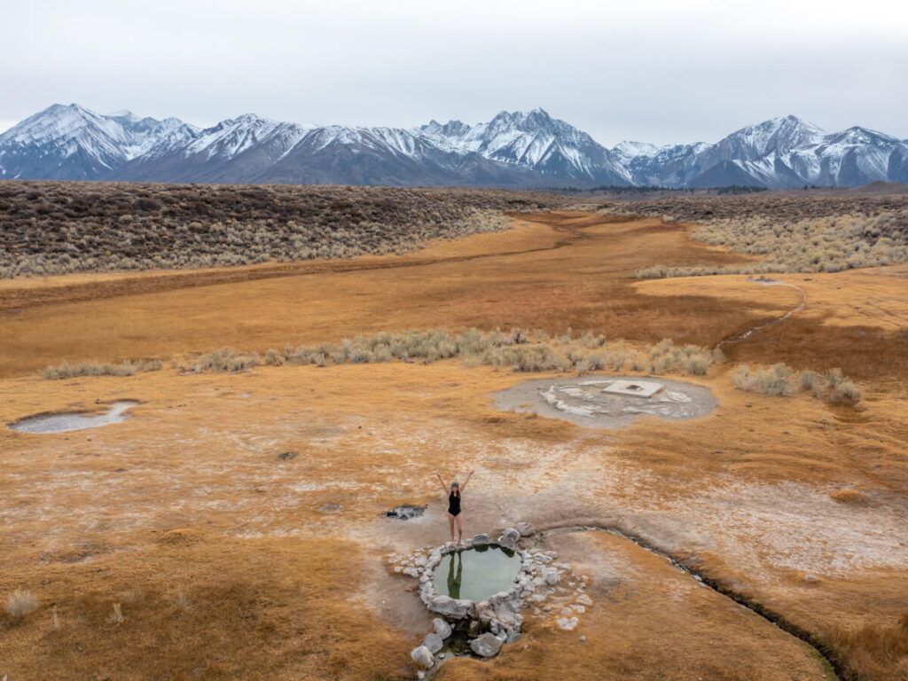 Crab cooker hot spring in northern California with Sierra mountains in background