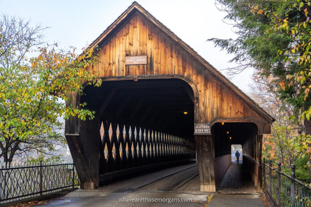 Woodstock Middle Covered Bridge in Vermont during the fall season