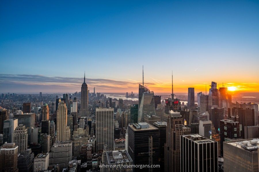 Sunset over Manhattan with Empire State Building and Edge