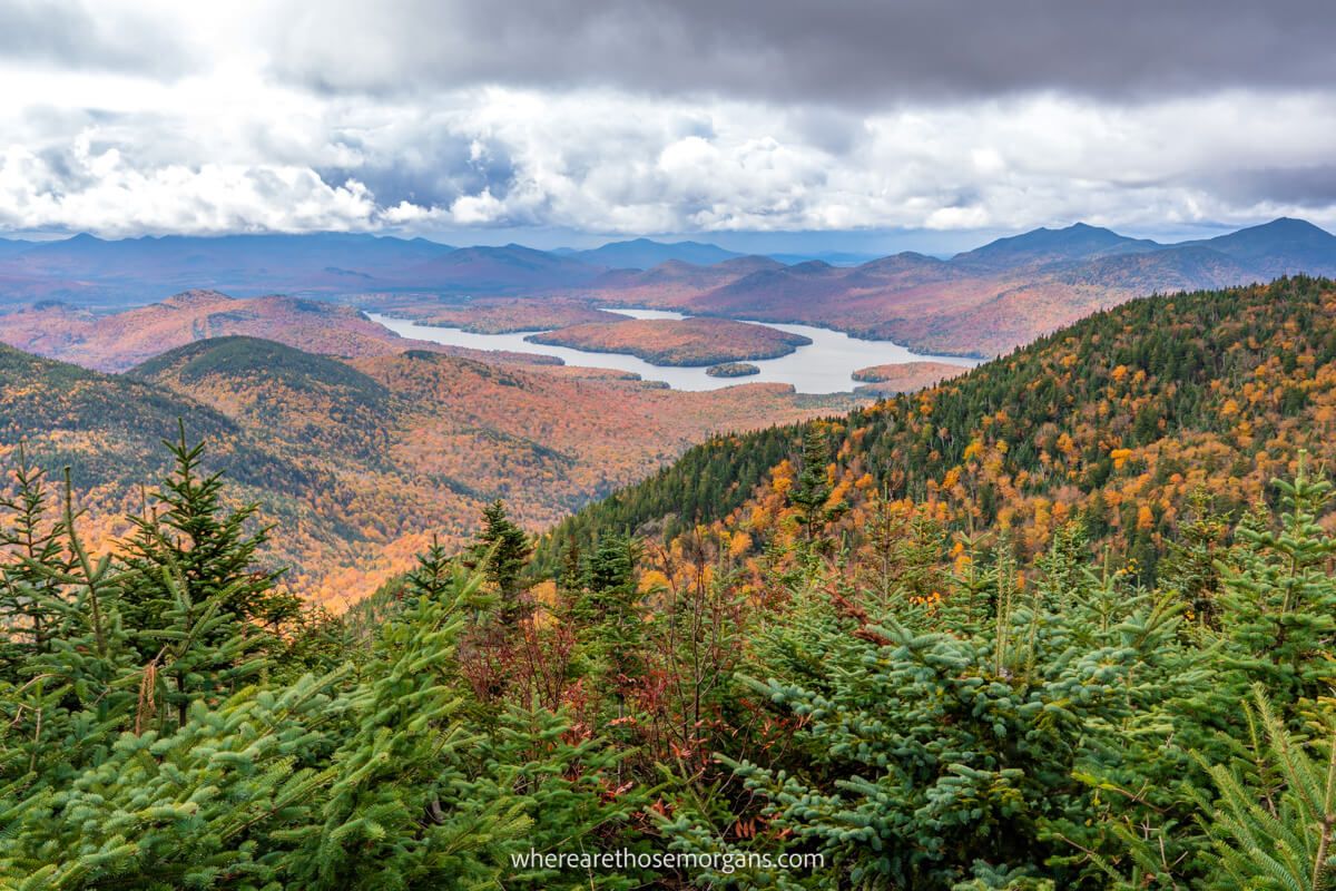 View over Lake Placid from Little Whiteface in upstate New York one of the top places to visit in the US during Fall