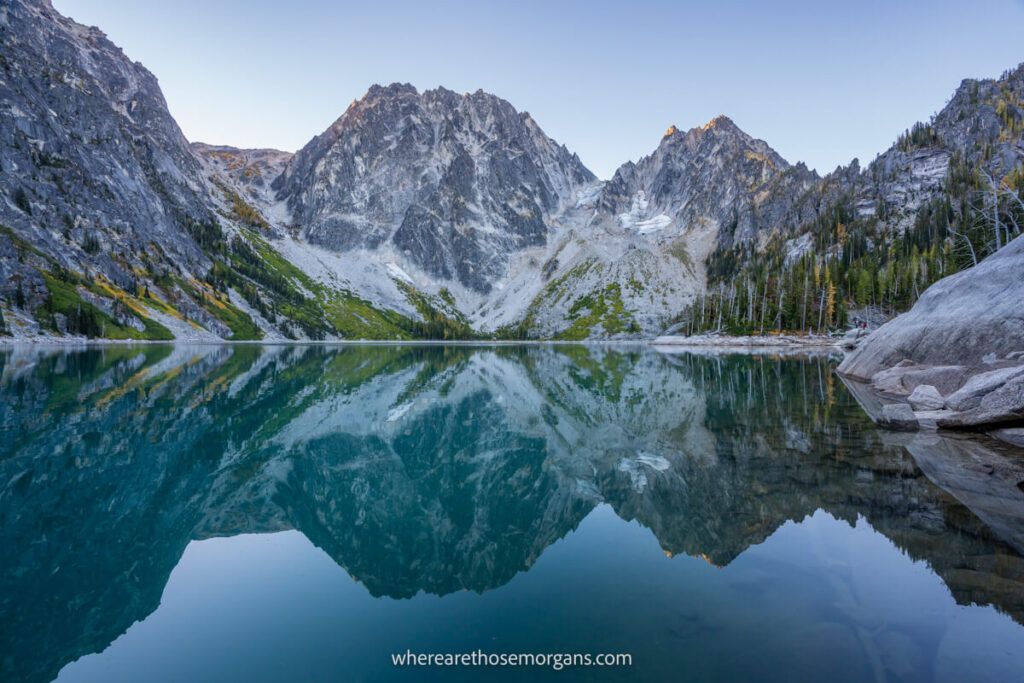 Colchuck Lake on the Enchantments hike near Leavenworth one of the most popular places to visit in America year round