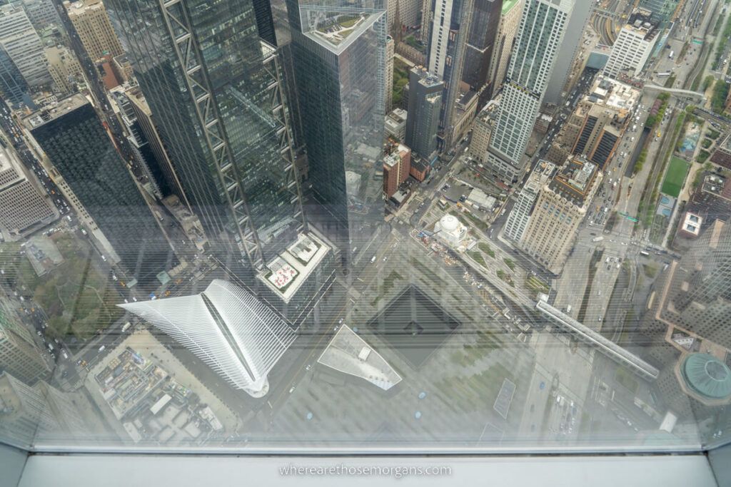 Memorial Pool and Oculus view from the top pf One World Trade Center
