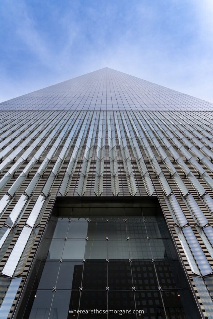 Perspective photo of One World Trade Center from the street