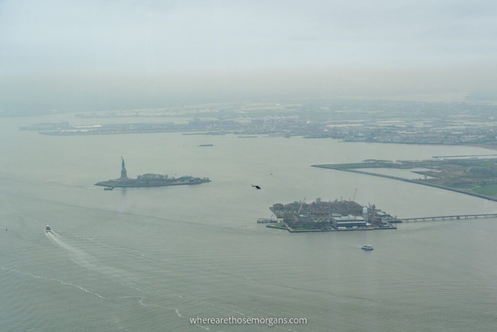 State of Liberty view from One World Observatory on a cloudy day