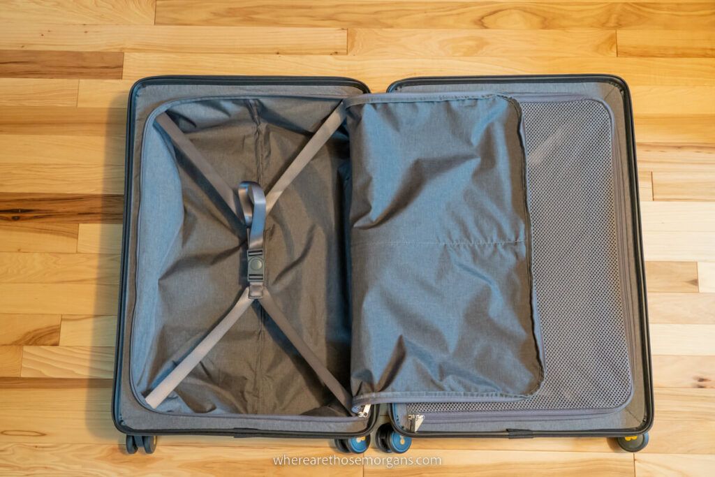 Inside view of the LEVEL8 Matte Collection suitcase
