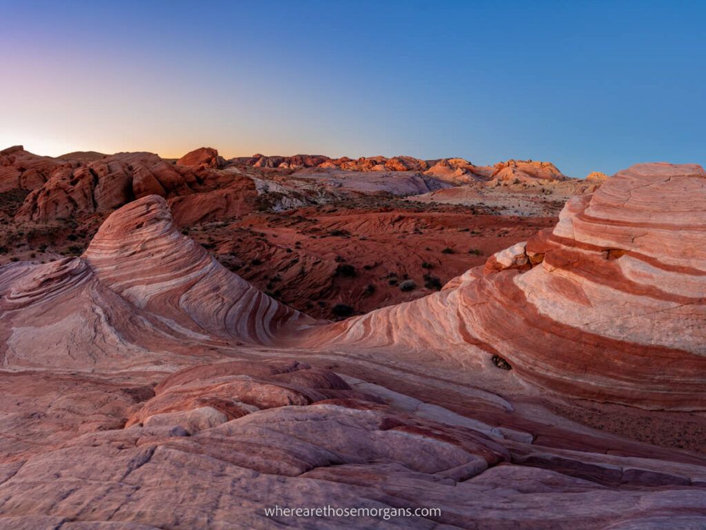 Stunning Fire Wave rock formations swirling patterns at sunrise in Valley of Fire State Park photography here is one of the best things to do near Las Vegas and in all of Nevada