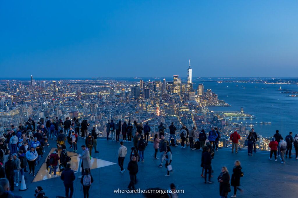 Visitors on Edge observation deck in New York