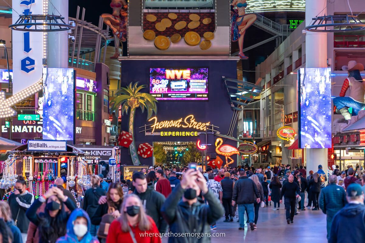 Crowded open air mall at Fremont Street Experience in downtown Las Vegas