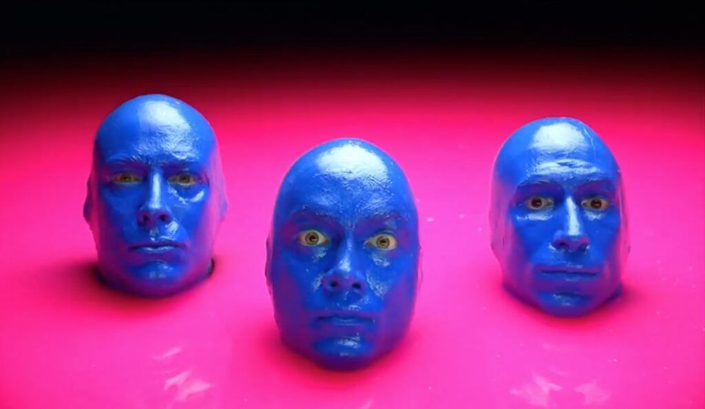 Three blue heads featuring Blue Man Group in Las Vegas
