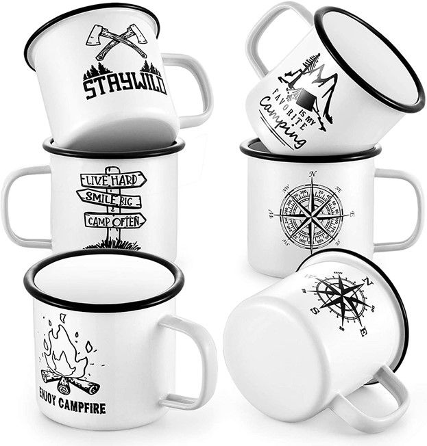 Set of four white camping mugs