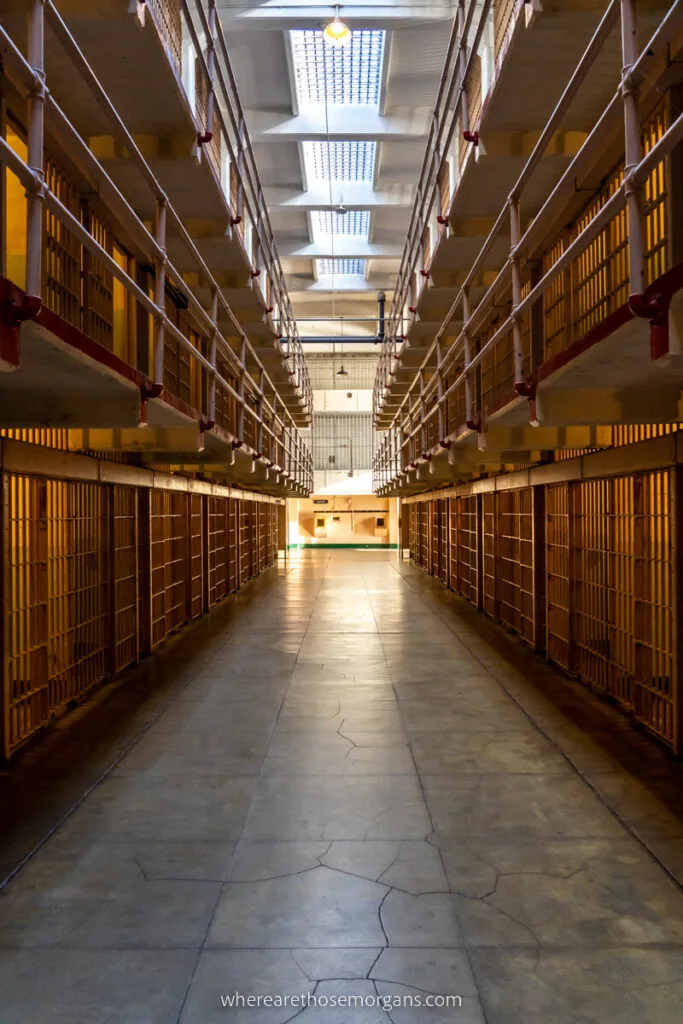 Row of empty cells in the Alcatraz prison