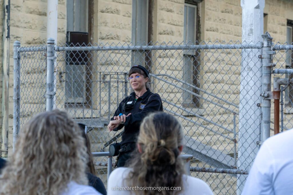 Tour guide presenting a special program during an Alcatraz night tour