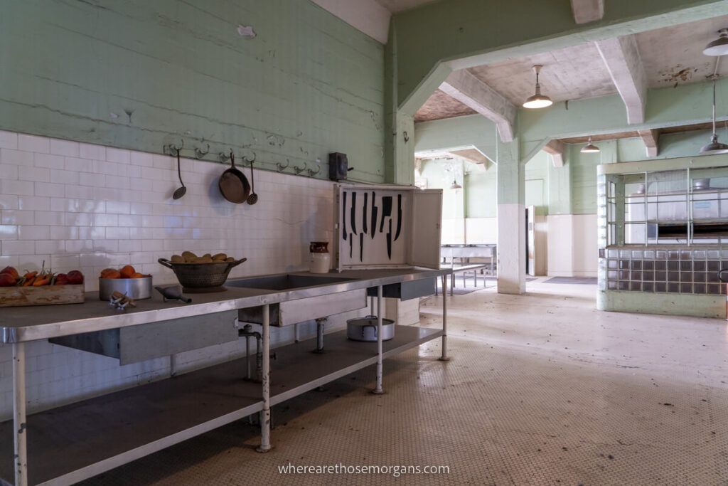Kitchen and mess area in Alcatraz dining hall