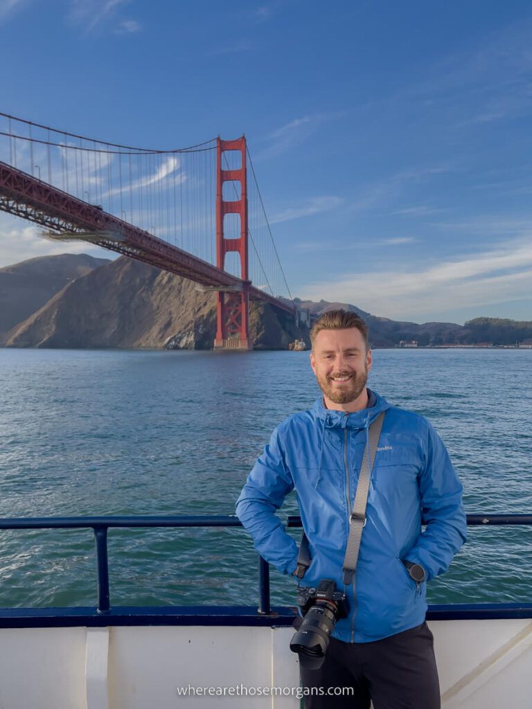 Man posing for a photo on the Blue Fleet Cruise of San Francisco Bay