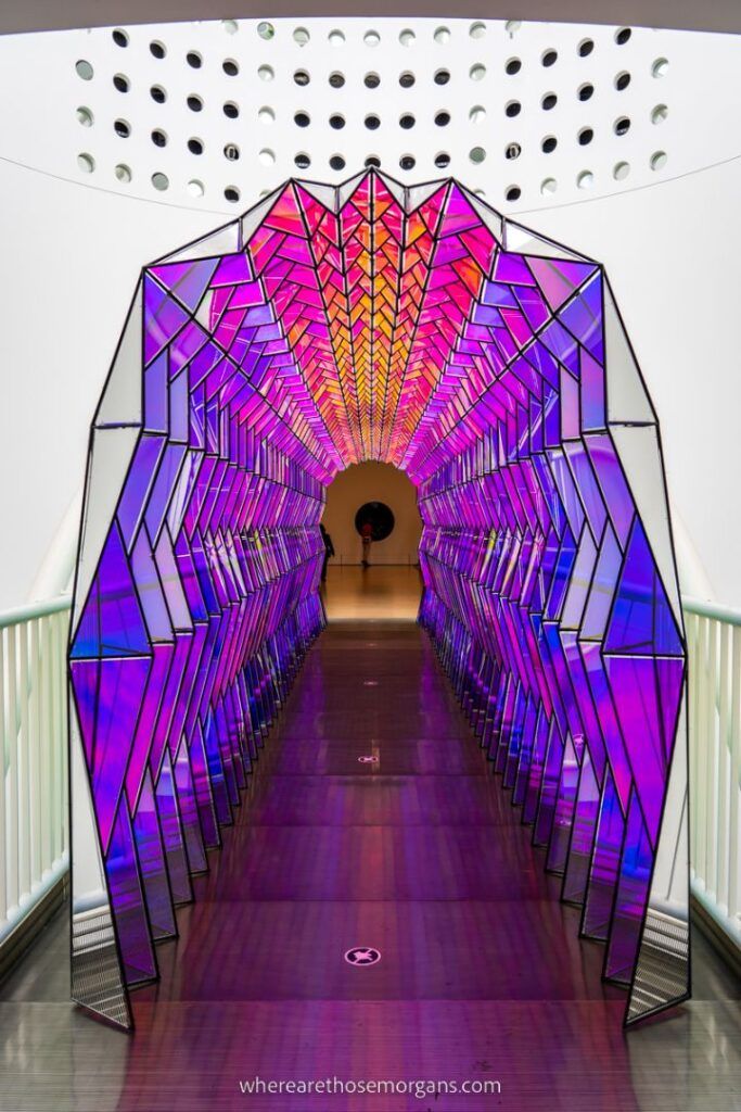 Popular multi colored bridge exhibit in the San Francisco Modern Museum of Art