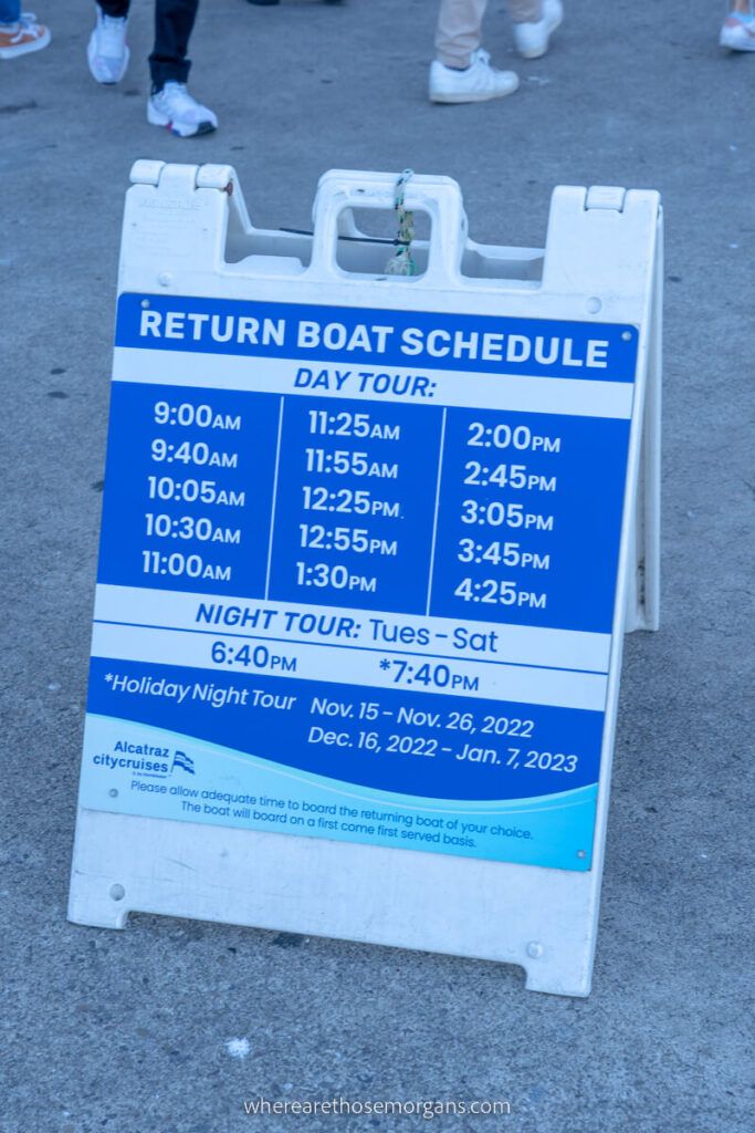 Alcatraz cruises return boat schedule