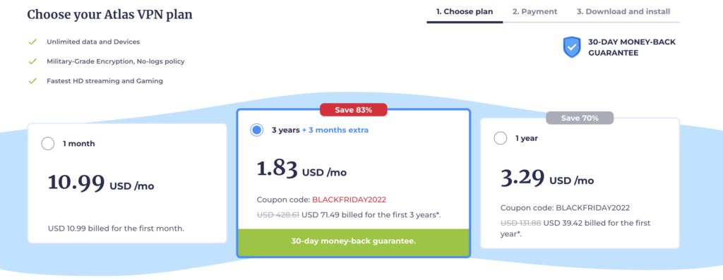 Atlas VPN 3 subscription plans