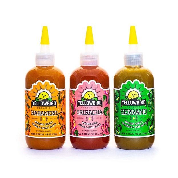 Bottles of Yellowbird organic hot sauce