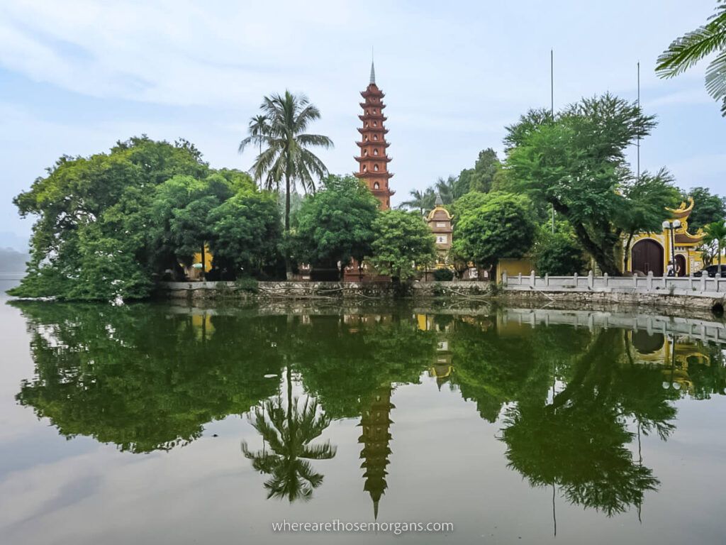 Reflection of Tran Quoc Pagoda in Hanoi Vietnam
