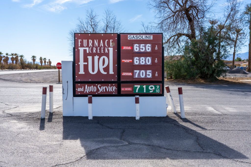 Sky high gas prices for unleaded and diesel at Furnace Creek in Death Valley during a December visit