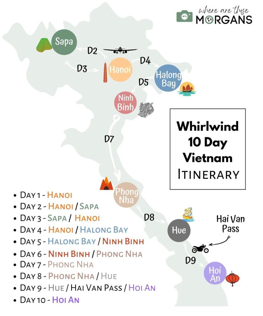 10 Day Northern Vietnam Itinerary featuring Hanoi, Sapa, Halong, Ninh Binh, Phong Nha, Hue and Hoi An