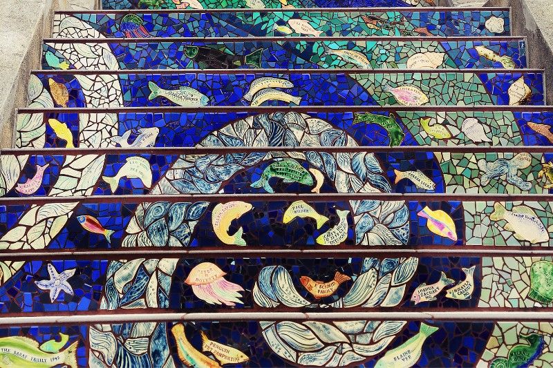 16th Avenue tiled steps in SF flowing patterns sea to stars