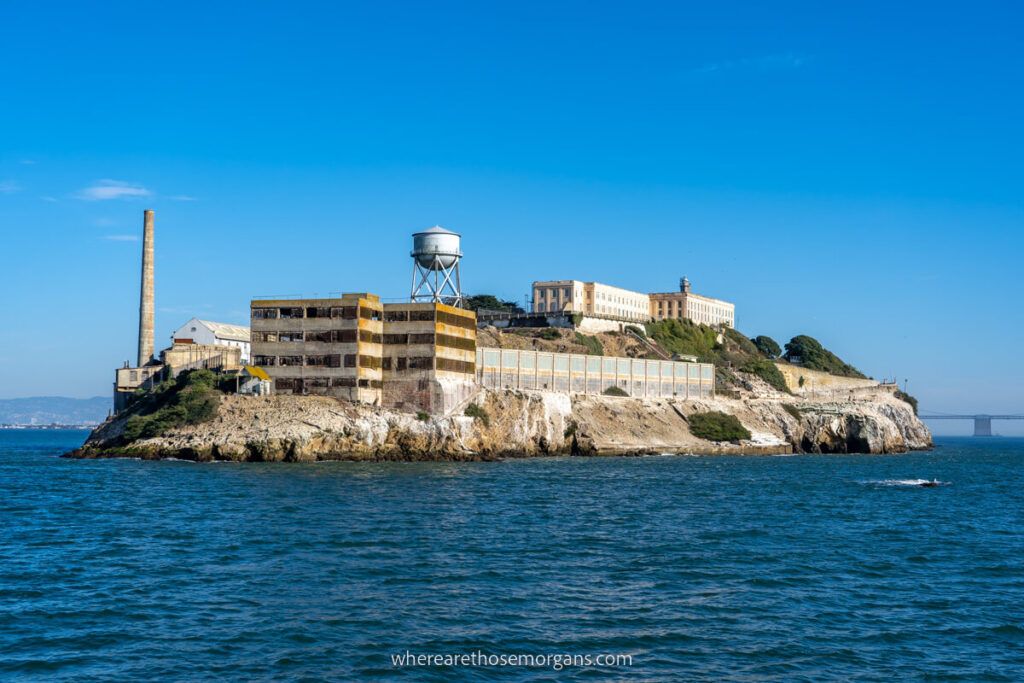 Alcatraz Island close up surrounded by blue waters of SF Bay one of the best things to do in San Francisco