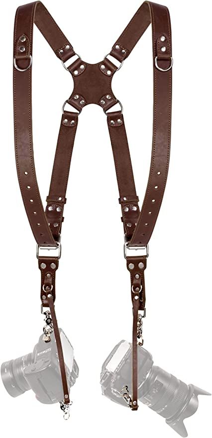 Brown Leather Dual Shoulder Harness made for Wedding Photographers