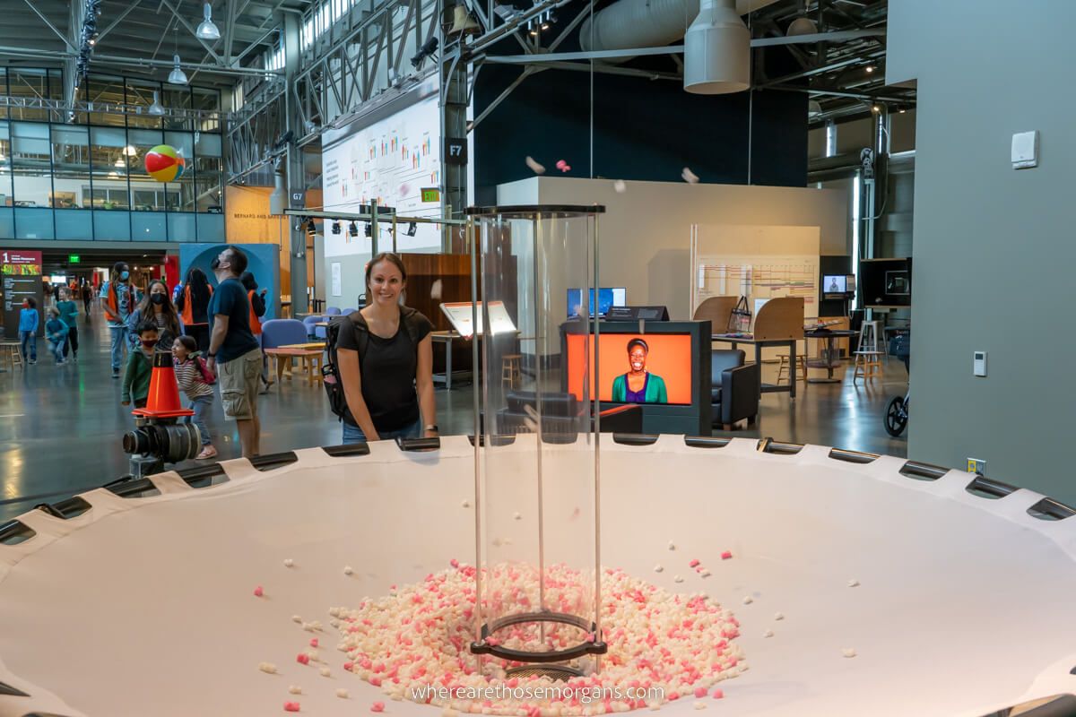 Woman playing with an air exhibit