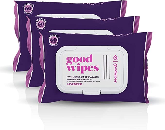Lavender flushable and biodegradable goodwipres