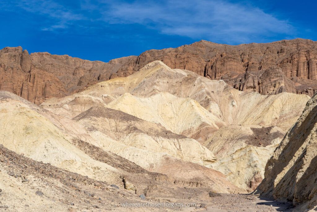 Golden Canyon Trail with colorful mounds leading to Red Cathedral one day Death Valley itinerary