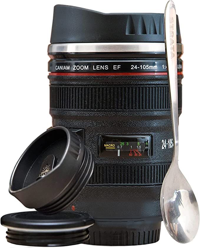 Adorable coffee lens thermos gift idea for a photographer
