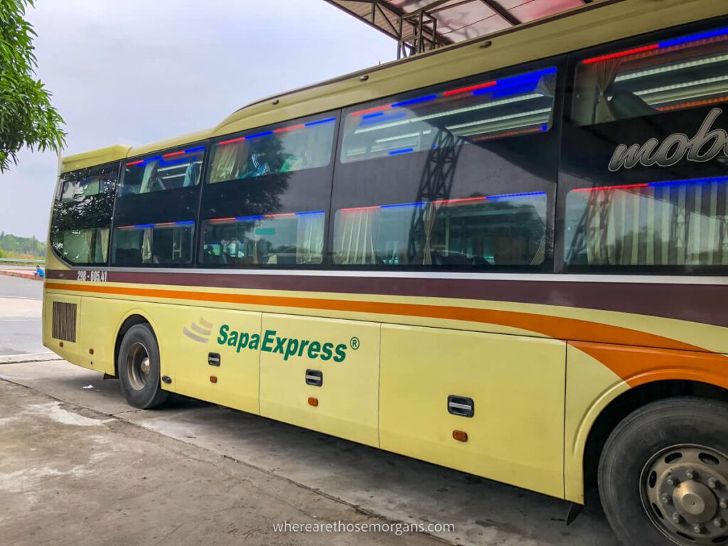 Large yellow Sapa Express sleeper bus is a fun thing to do in Vietnam