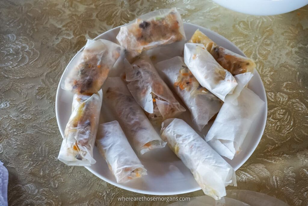 Vegetable spring rolls on a plate