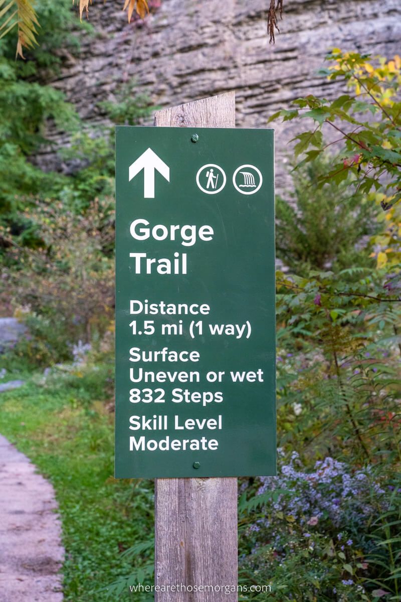 Sign marker for a hike in New York with distance and step count
