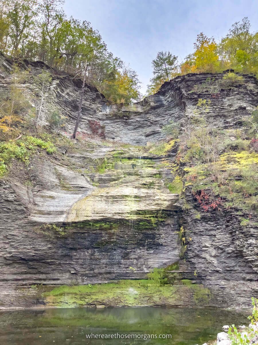 Aunt Sarah's Falls in autumn with no water