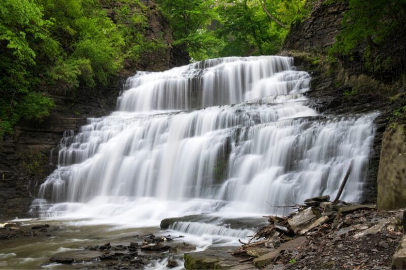 A hidden finger lakes waterfall in Cascadilla Gorge near Ithaca NY