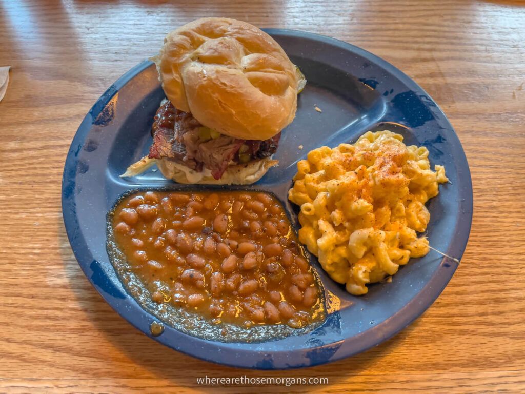 Plate of food at the Dinosaur BBQ one of the best places to visit in the finger lakes