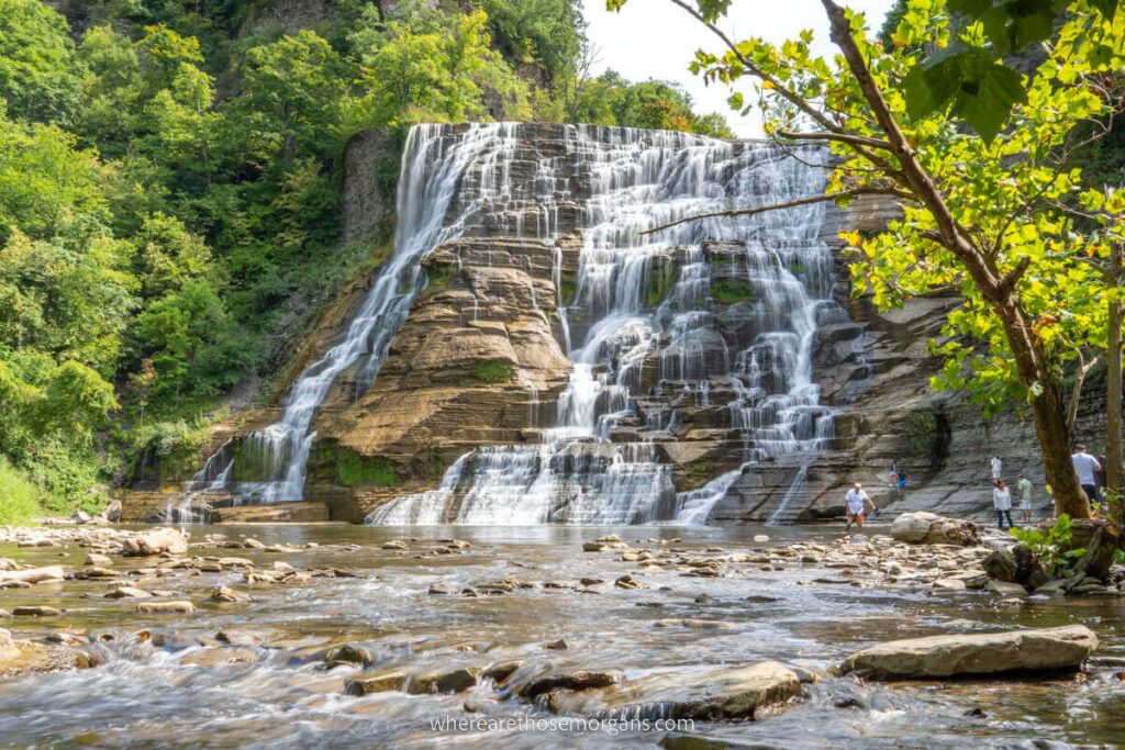 Ithaca Falls with lush green foliage in summer