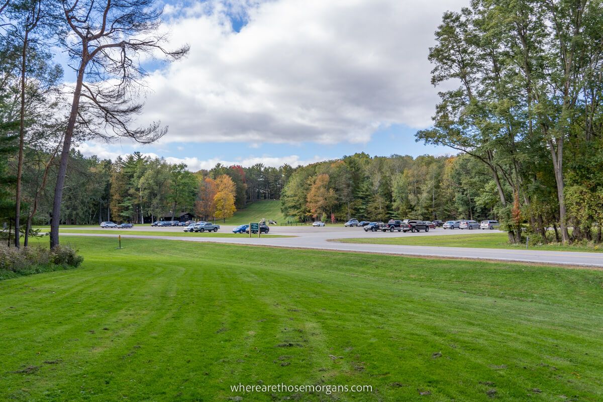 Large parking lot outside the Humphrey Nature Center