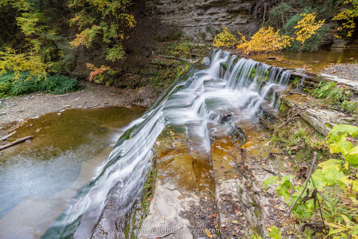 Side view of cascading Middle Falls at Stony Brook