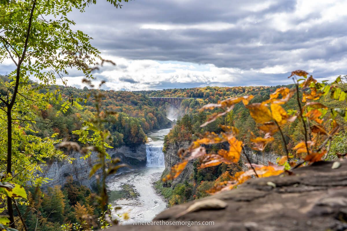 View of Middle and Upper Falls with fall foliage