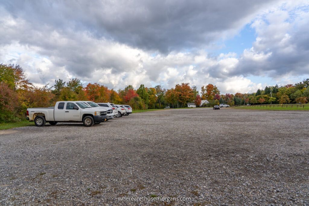 Large gravel parking lot at Chestnut Ridge State Park