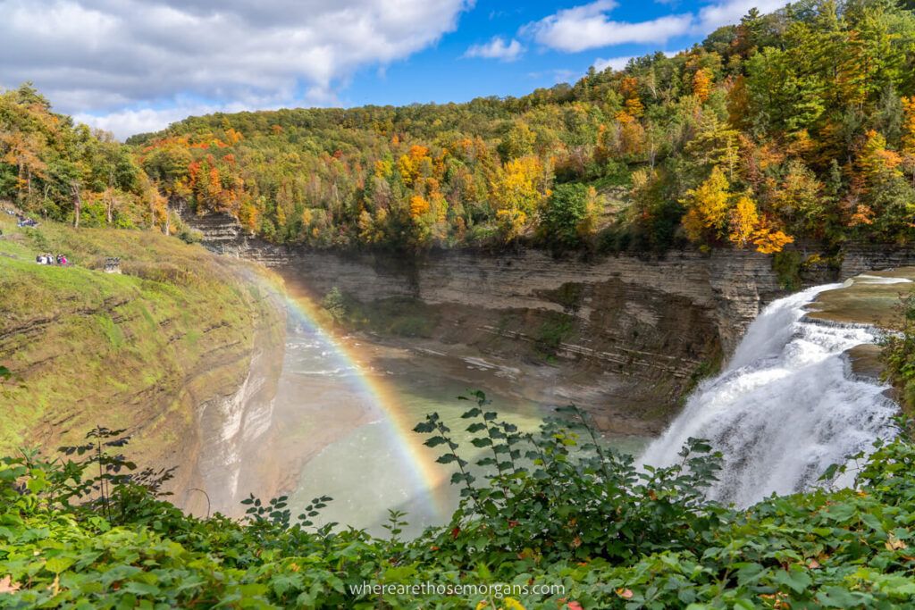 Rainbow alongside Middle Falls in the fall season
